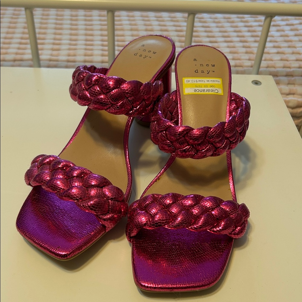 A New Day Fuchsia Braided Strap Heels